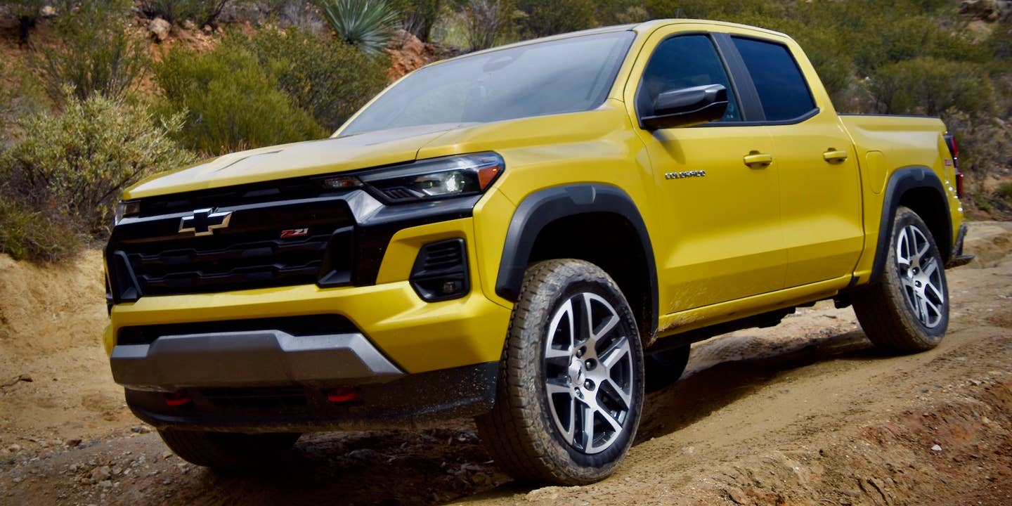 2023 Chevrolet Colorado Z71 in yellow on a dirt trail