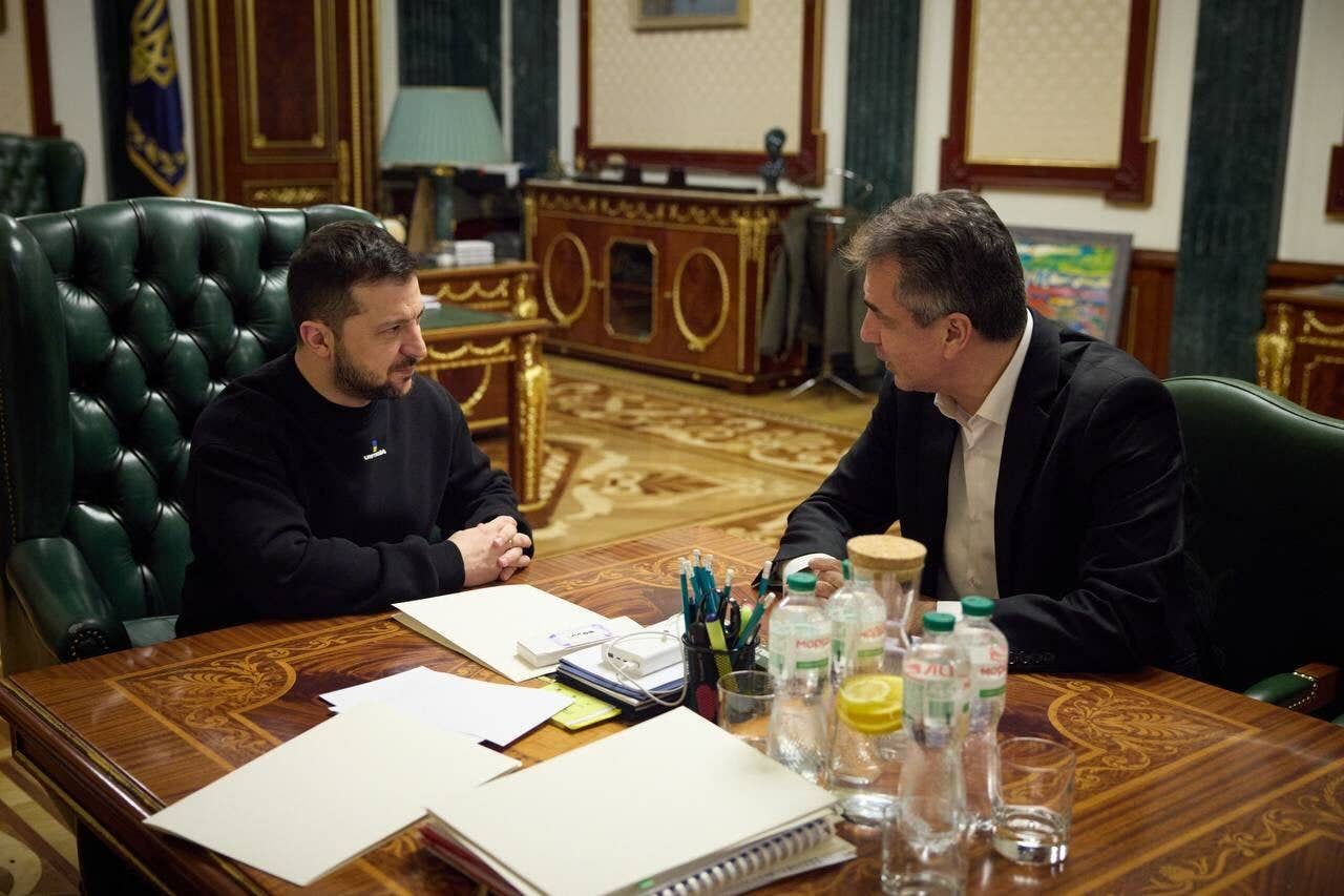 Ukrainian President Volodymyr Zelensky met Thursday with Israeli Foreign Minister Eli Cohen, who became his nation's first visitor to Ukraine since Russia launched its all-out invasion. (Zelensky Telegram channel image)