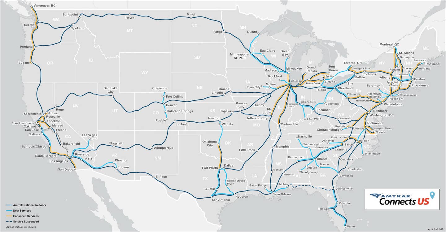Amtrak's anticipated 2035 service map. <em>Amtrak</em>