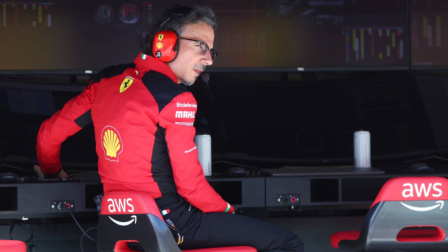 BAHRAIN, BAHRAIN - FEBRUARY 23: Laurent Mekies, Scuderia Ferrari Sporting Director looks on from the pitwall during day one of F1 Testing at Bahrain International Circuit on February 23, 2023 in Bahrain, Bahrain. (Photo by Dan Istitene - Formula 1/Formula 1 via Getty Images)