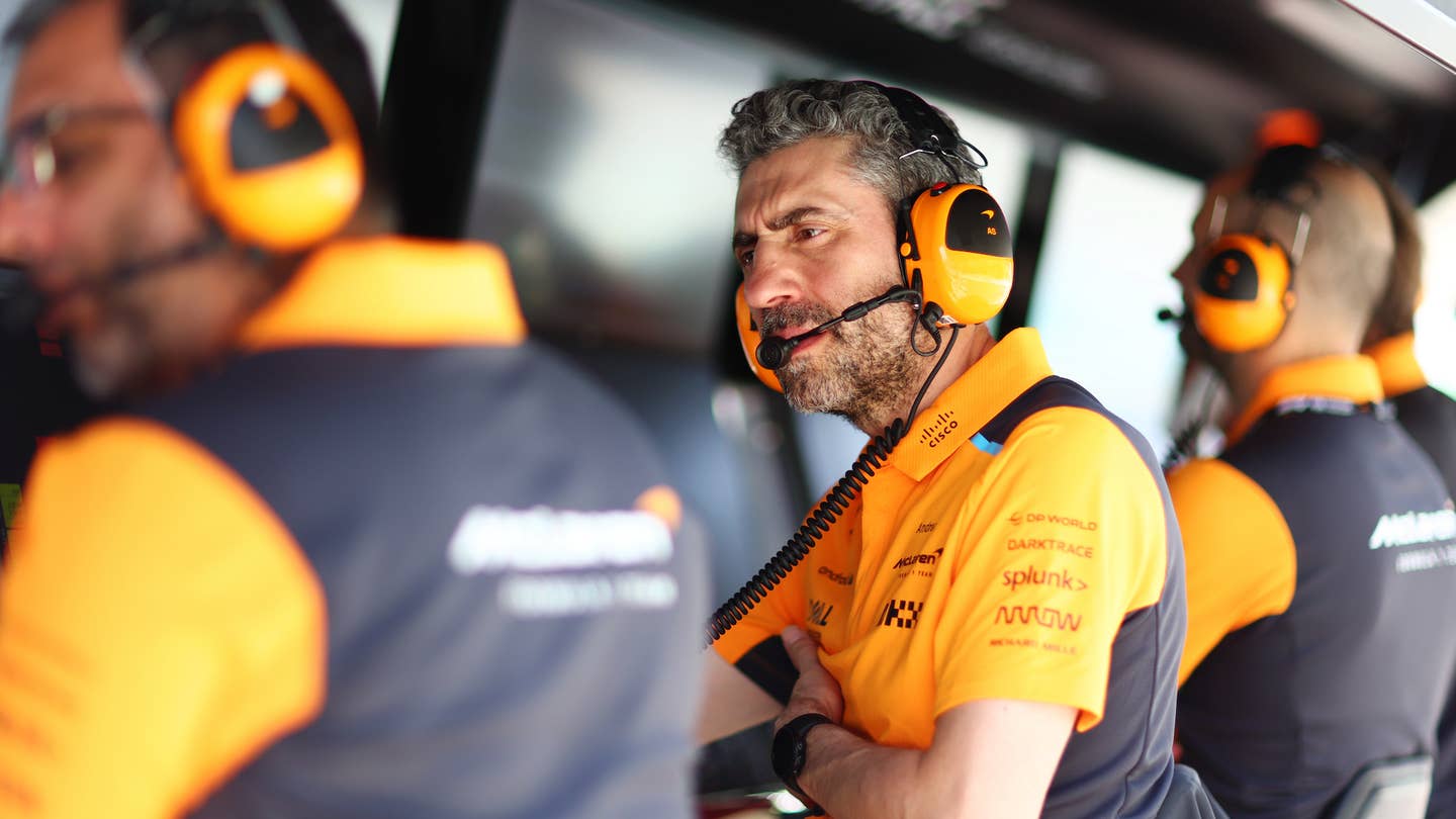 BAHRAIN, BAHRAIN - FEBRUARY 23: McLaren Team Principal Andrea Stella looks on from the pitwall during day one of F1 Testing at Bahrain International Circuit on February 23, 2023 in Bahrain, Bahrain. (Photo by Dan Istitene - Formula 1/Formula 1 via Getty Images)
