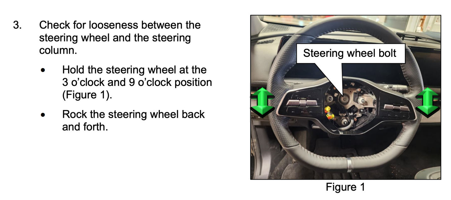 One primary bolt is responsible for holding the steering wheel onto the Ariya's steering column. It's kind of a faux pas to forget to put it back on during reassembly. <em>NHTSA/Nissan</em>