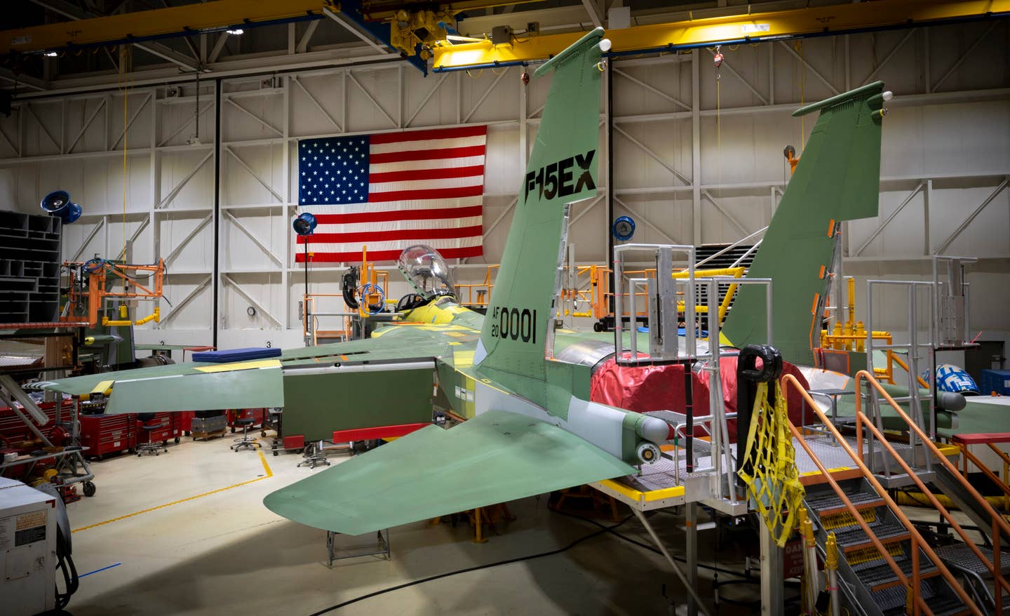 The first F-15EX for the Air Force takes shape at the Boeing factory. <em>U.S. Air Force courtesy photo</em>