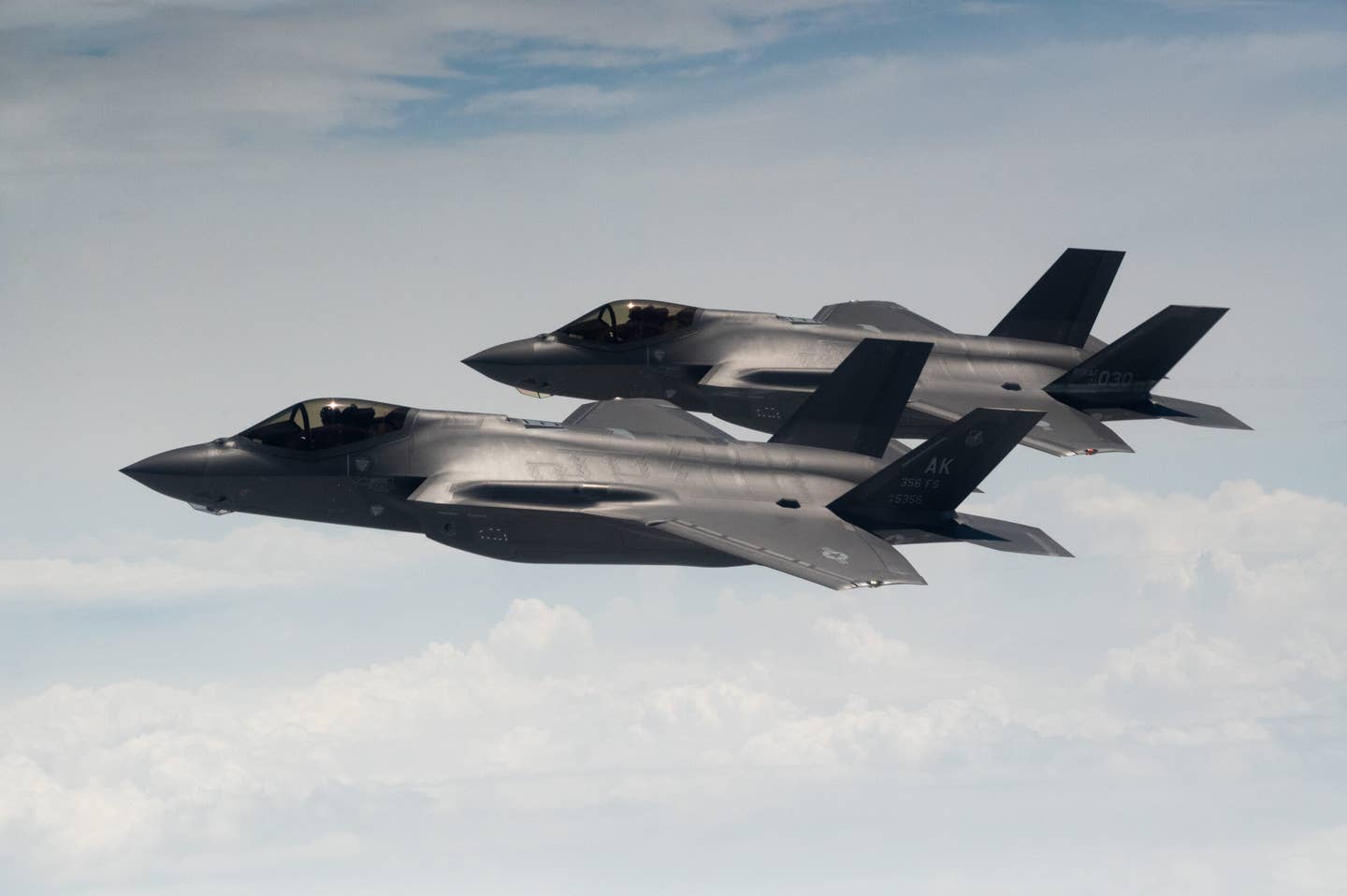 U.S. Air Force F-35 Lightning IIs from the 356th Fighter Squadron at Eielson Air Force Base fly side by side with Republic of Korea Air Force F-35s from the 151st and 152nd Combat Flight Squadrons. <em>Credit: U.S. Air Force</em>