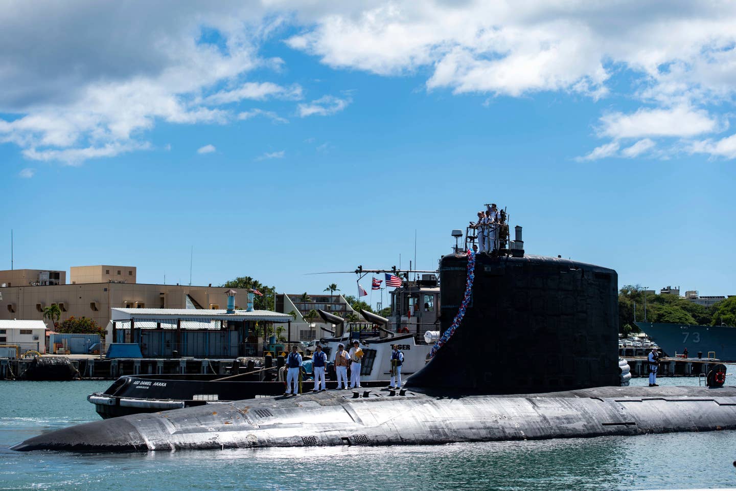 The <em>Virginia</em> class fast-attack submarine <em>USS Illinois</em> (SSN 786) returns home to Joint Base Pearl Harbor-Hickam from a deployment in the 7th Fleet area of responsibility on Sept. 13, 2021. (Mass Communication Specialist 1st Class Michael B. Zingaro/U.S. Navy via AP)
