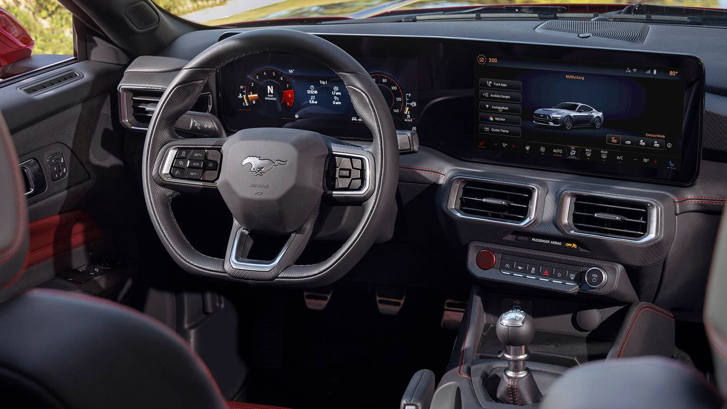 The 2024 Ford Mustang is filled with screens—but hey, at least there's a stick too!