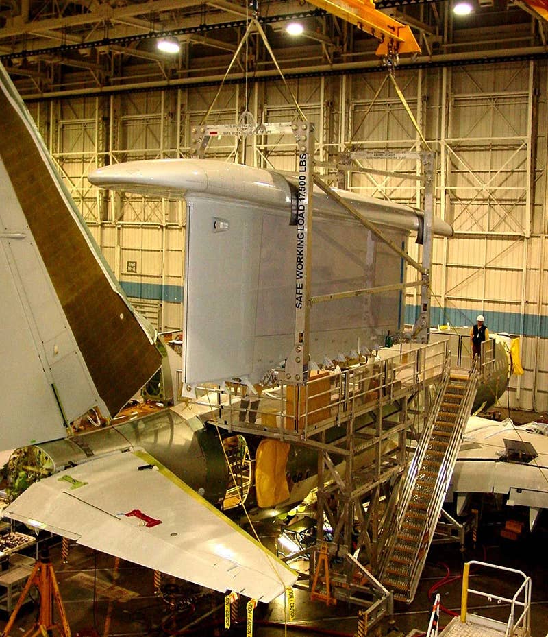 An E-7's MESA radar being installed on its 737 base airframe. (Northrop Grumman)