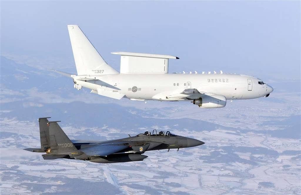 South Korean F-15 Slam Eagle alongside an E-7A. (ROKAF)
