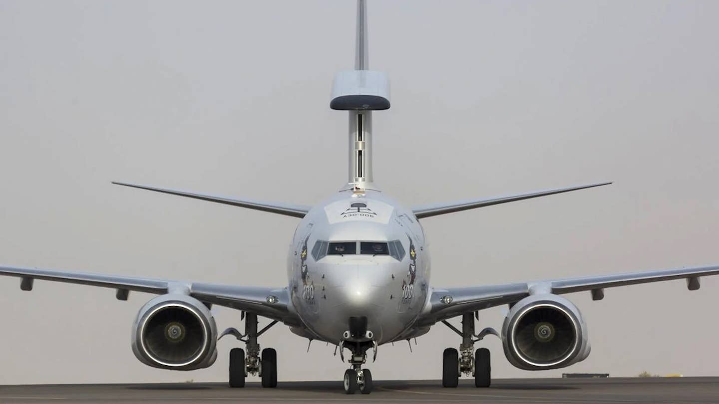 The E-7 is a massive modification of a 737-700 Next Gen airliner. (RAAF)