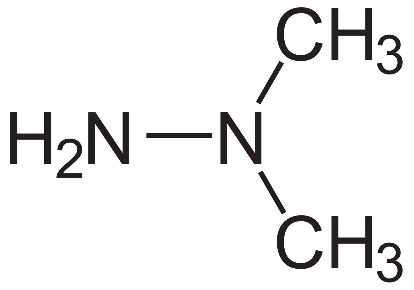 UDMH's chemical composition. <em>NEUROtiker via Wikimedia Commons</em>