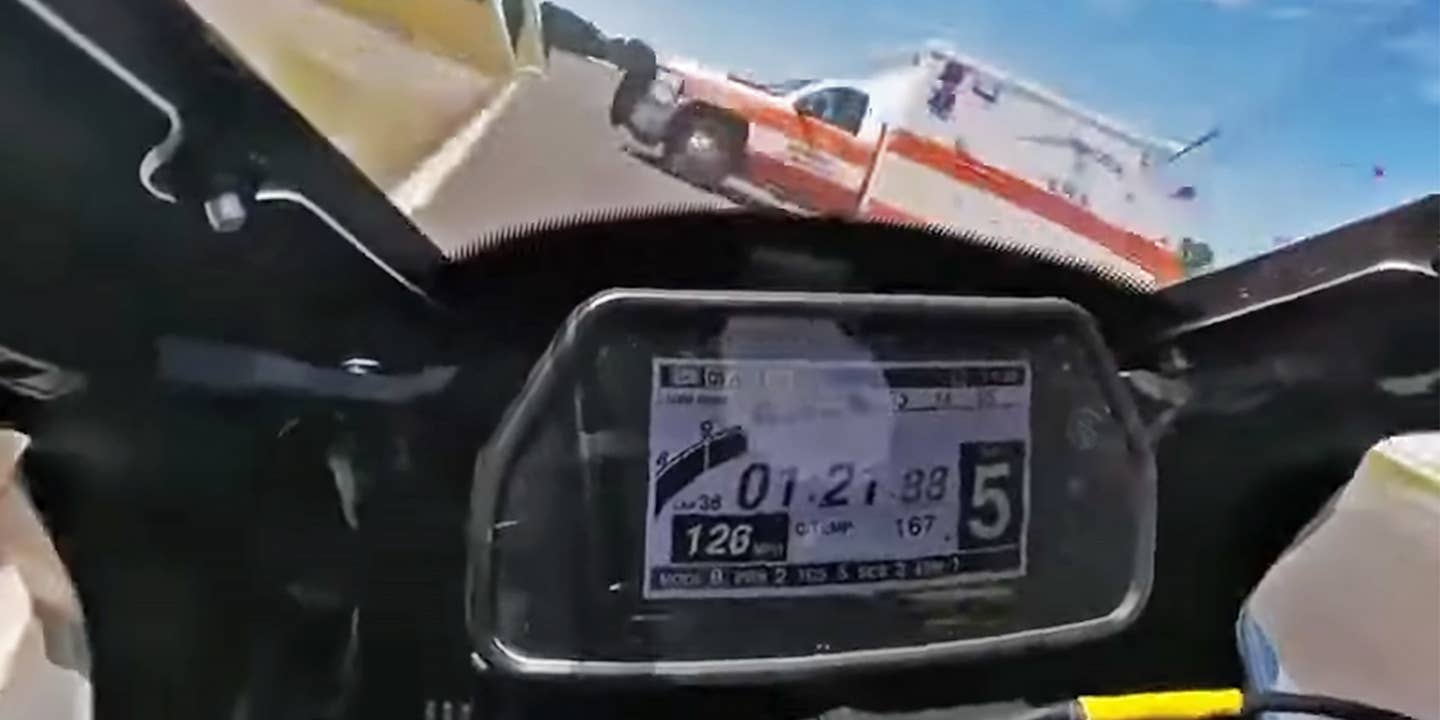 Motorcycle Racer Survives 126-MPH Near Miss With Ambulance on Hot Track