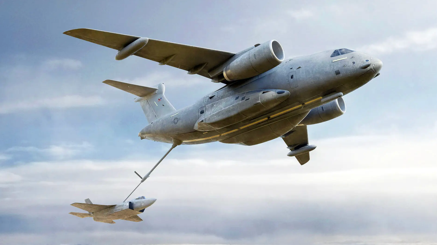 An artist’s conception of a KC-390 with an integral refueling boom. <em>Embraer/L3Harris</em>