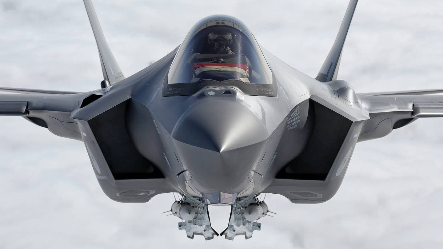 A Dutch F-35 armed with two AIM-120 AMRAAMs during a recent NATO air policing drill. <em>Credit: Bartek Bera</em>