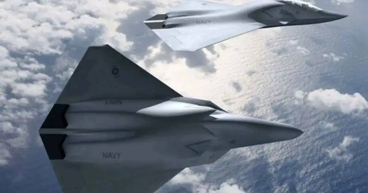 A rendering of a sixth-generation stealth combat jet design for the U.S. Navy. <em>Boeing</em>