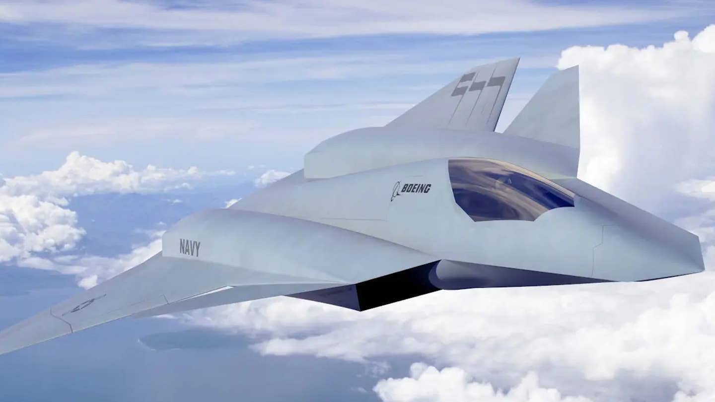 A Boeing rendering of a sixth-generation combat jet for the Navy. <em>Boeing</em>