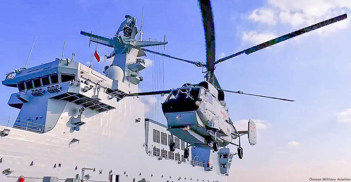 A Ka-31 during trials onboard the amphibious assault ship <em>Guangxi</em>. <em>Chinese Military Aviation/via Chinese internet</em>
