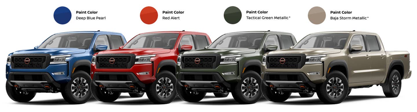 Not an exhaustive display of the 2023 Pro-4X's color options, but my faves. <em>Nissan</em>