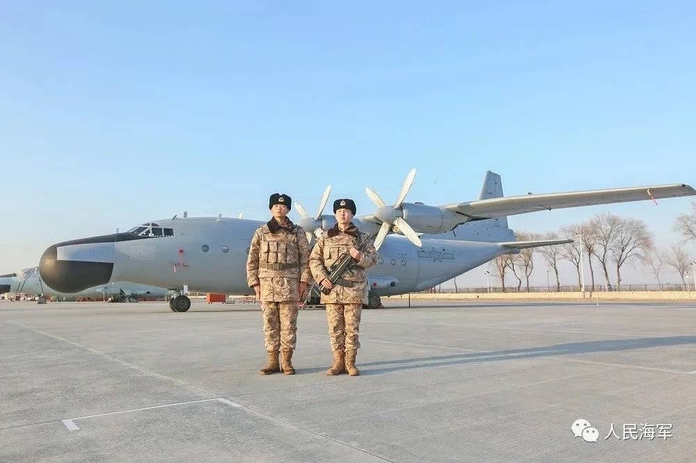 A recent photo of a PLAN Naval Aviation Y-8J, with its new low-visibility markings. <em>via Chinese internet</em>