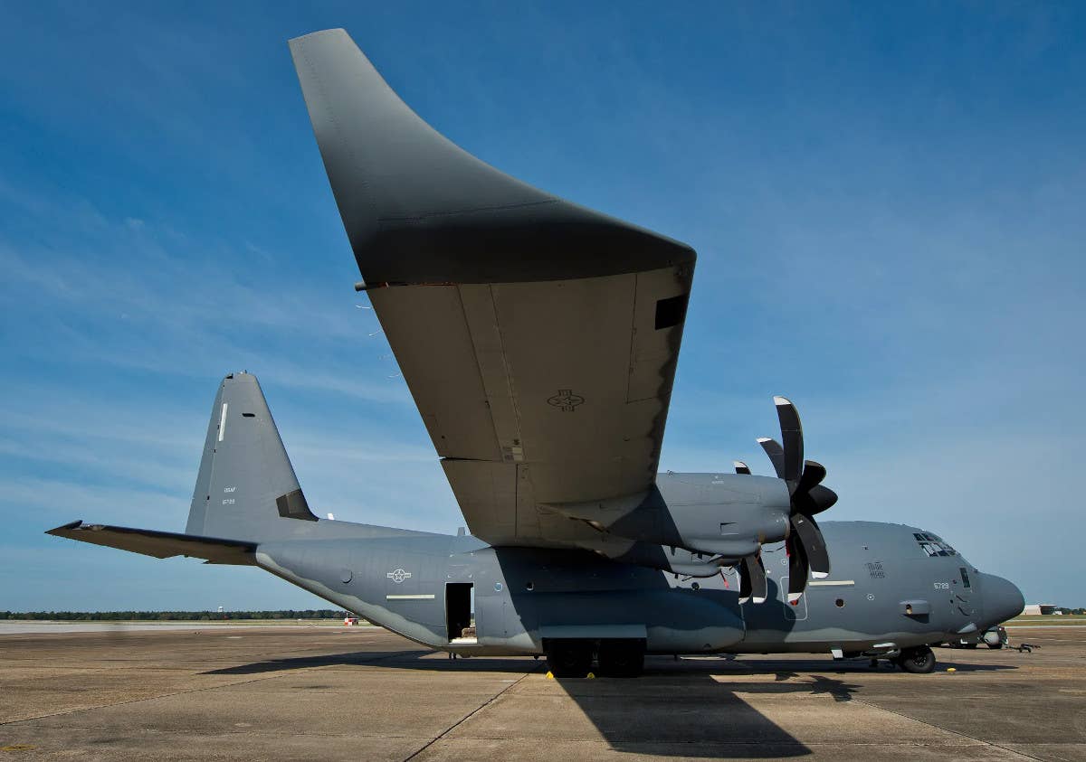 A US Air Force MC-130J Commando II special operations transport/tanker fitted with winglets as part of a test. The Air Force did not pursue this upgrade fleet-wide. <em>USAF</em>