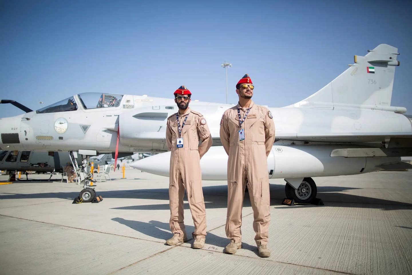 Emirati airmen in front of a Mirage 2000-9 at the Dubai Airshow in November 2015.,&nbsp;<em>DASSAULT AVIATION</em>