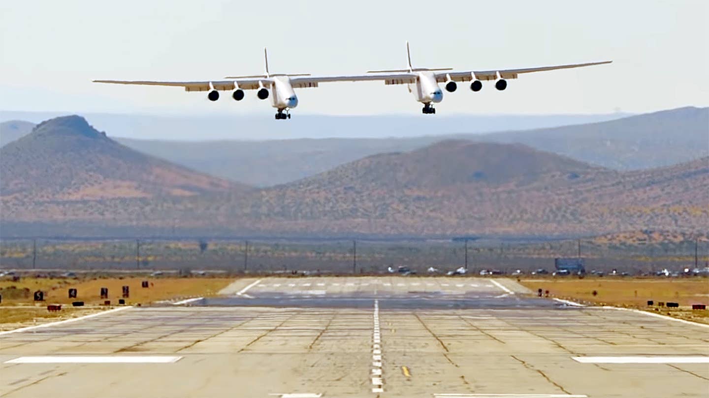 Stratolaunch's Roc on approach. <em>Stratolaunch video screencap</em>