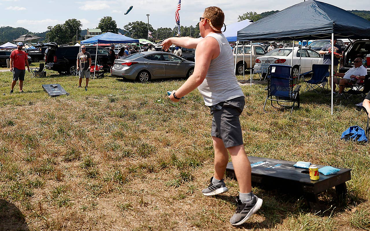 BRISTOL, TENNESSEE - JULY 15: Fans tailgate outside the Bristol Motor Speedway prior to the NASCAR Cup Series All-Star Race at Bristol Motor Speedway on July 15, 2020 in Bristol, Tennessee. (Photo by Patrick Smith/Getty Images)