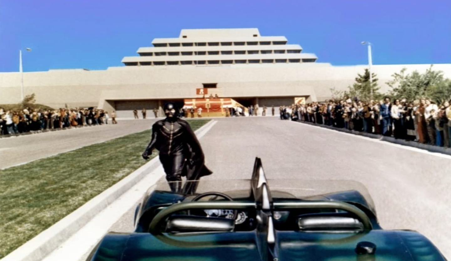 The Chet Holifield Federal Building featured in the 1975 film <em>Death Race 2000</em>, starring David Carradine and Sylvester Stalone.