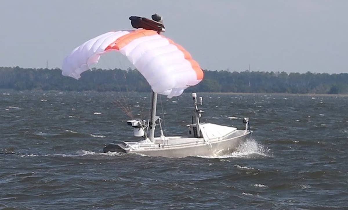 A GARC fitted with a Towed Airborne Lift of Naval Systems (TALONS) package during a Navy test in 2019. <em>USN</em>