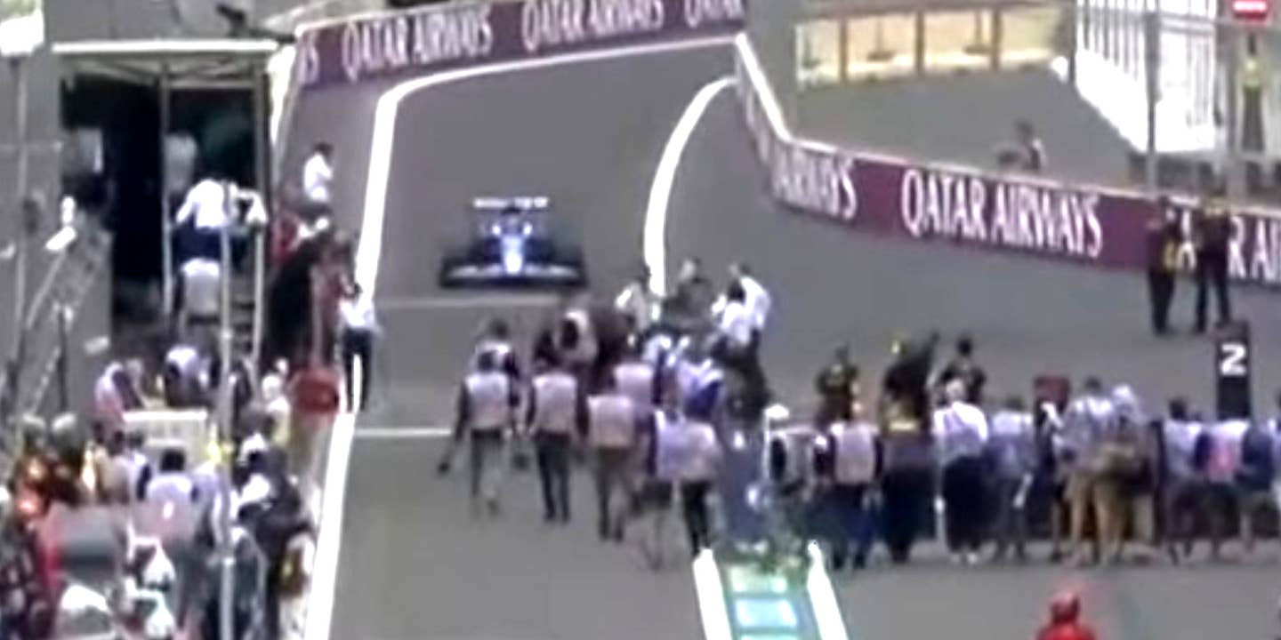 Watch Ocon Narrowly Avoid Hitting People During Chaotic Baku F1 Pit Stop