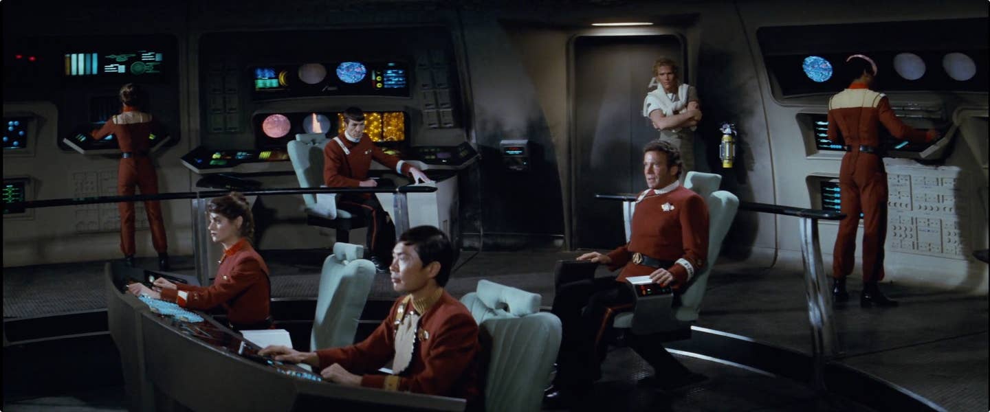 Star Trek has seen major updates over its decades-long legacy. Here we see the bridge and the Enterprise crew in <em>Star Trek: Wrath Of Khan</em>. (Paramount)