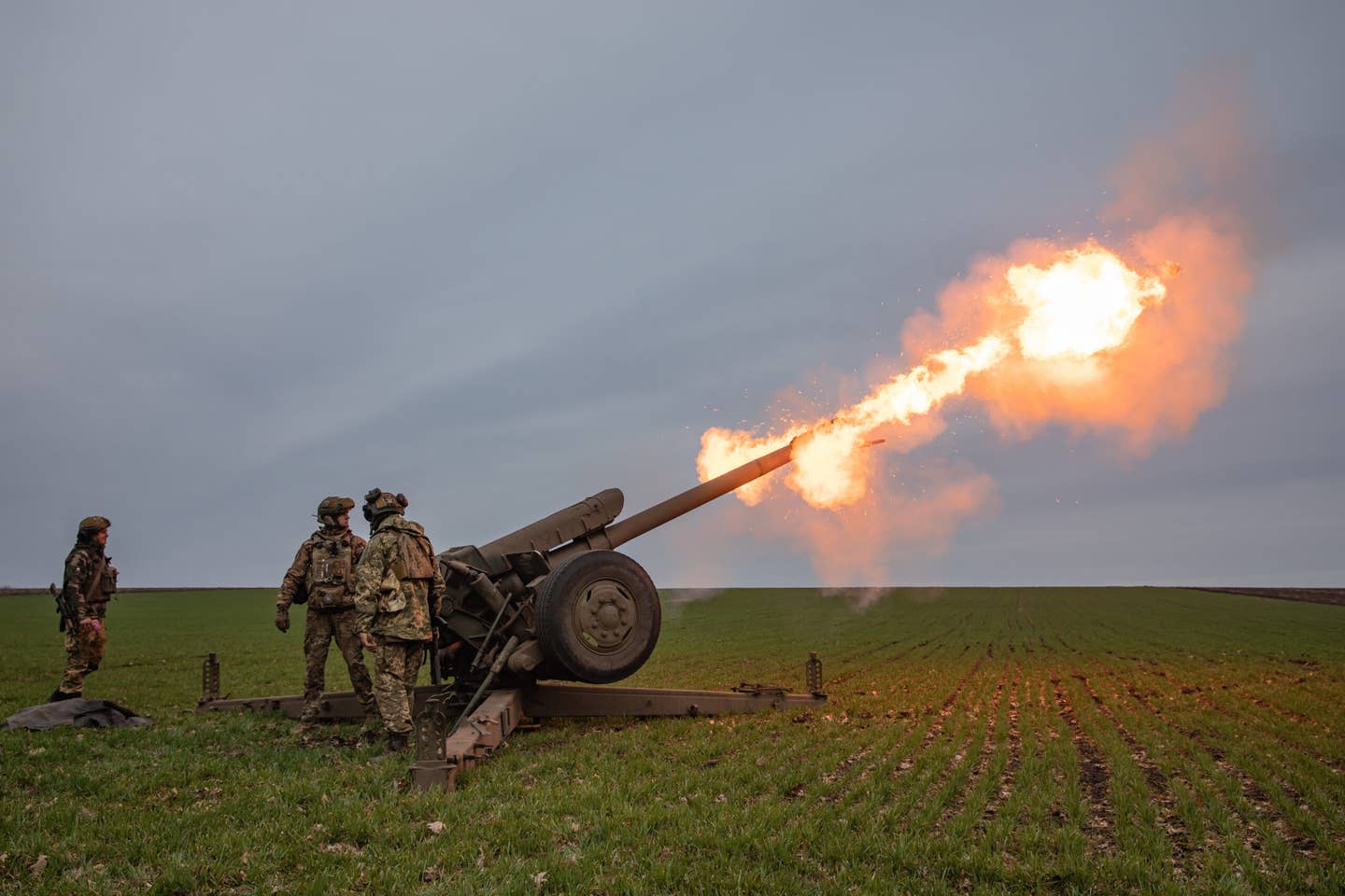 The Ukrainian 122mm howitzer D-30 is fired in the Donetsk region. (Photo by Mykhaylo Palinchak/SOPA Images/LightRocket via Getty Images)