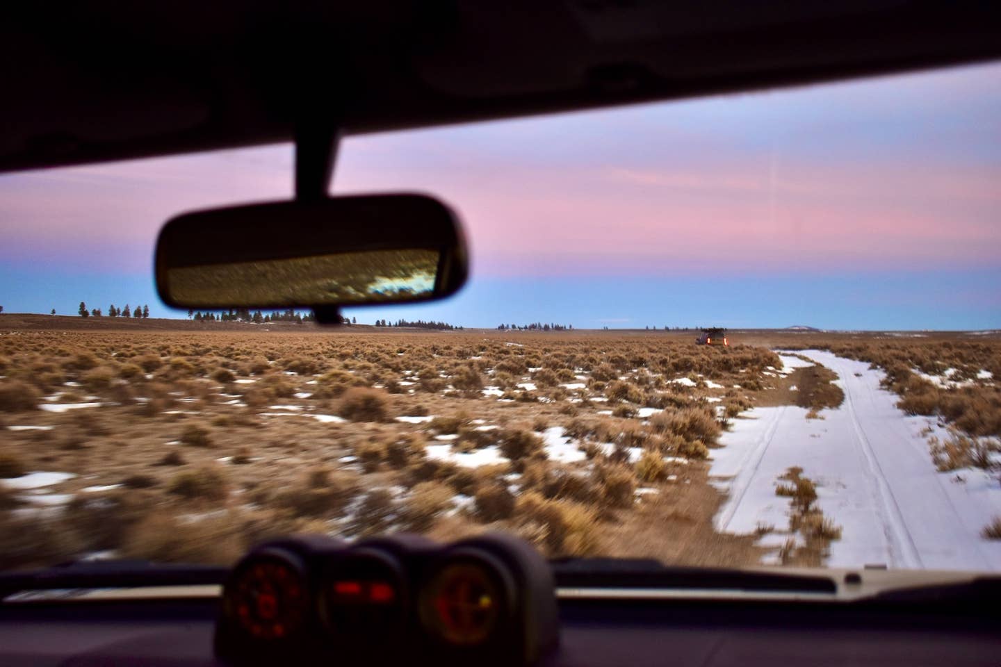 A view of a sunset from a Toyota FJ Cruiser