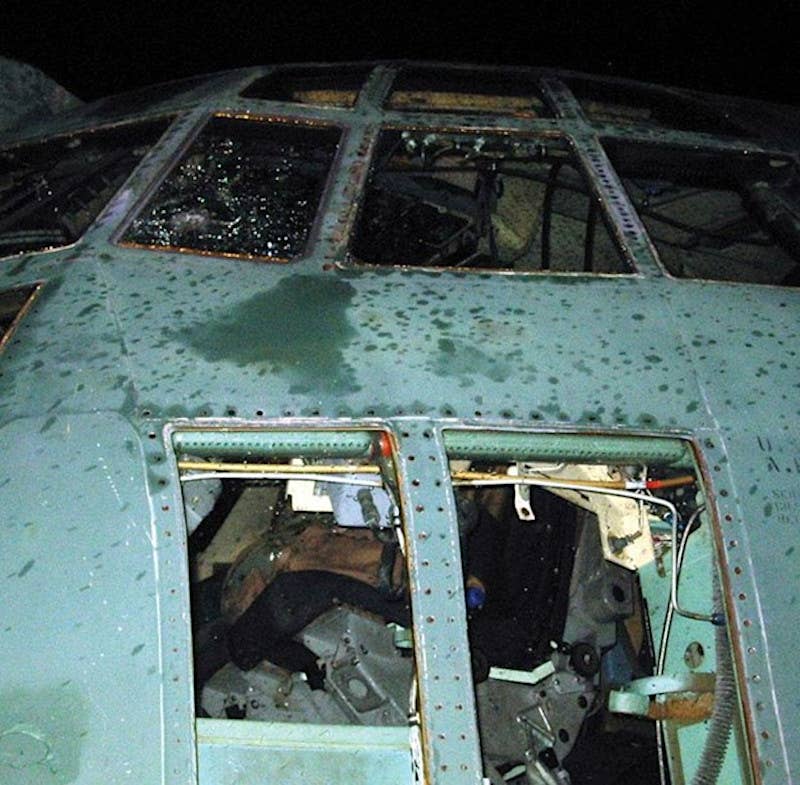 A picture said to show damage to one of the MC-130Hs that took part in Operation Ugly Baby. <em>U.S. Army</em>
