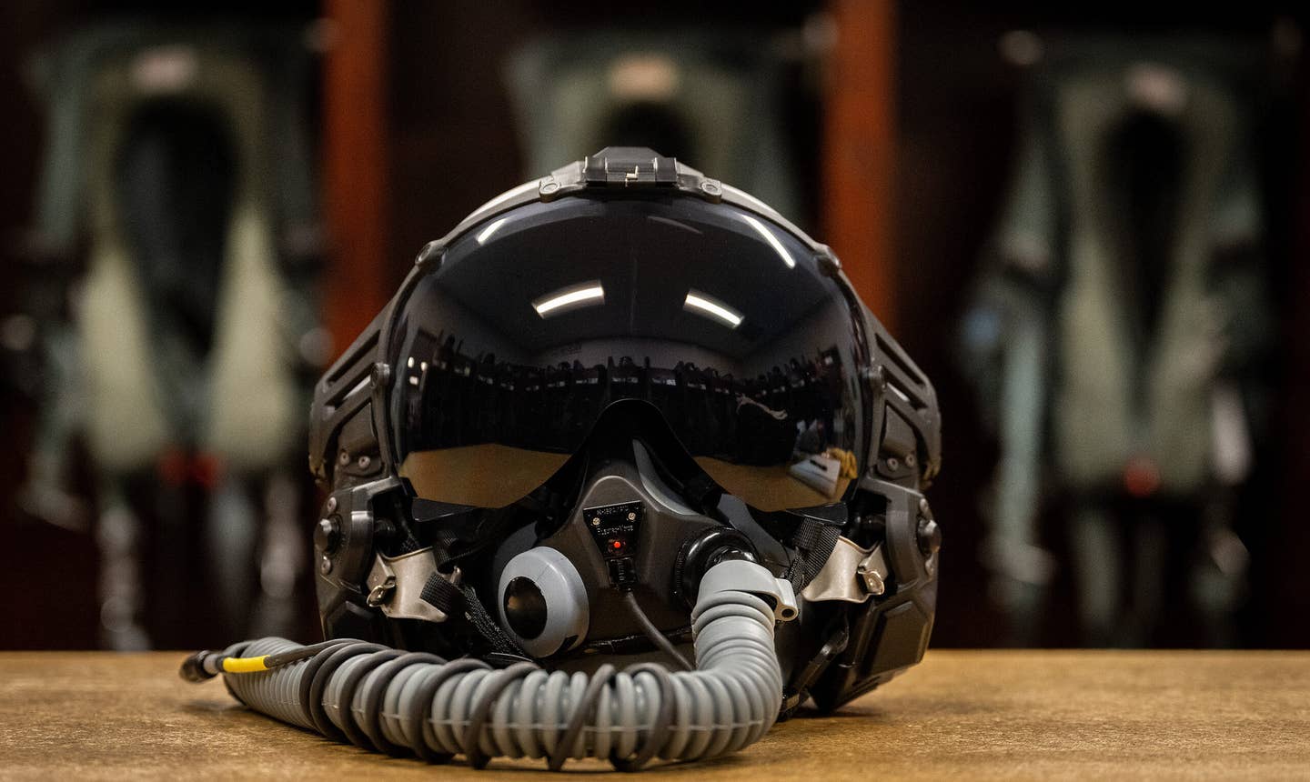 The Air Force’s Next Generation Fixed Wing Helmet sits ready for another testing at Eglin Air Force Base, Fla. <em>Credit: U.S. Air Force photo/Samuel King Jr.</em>