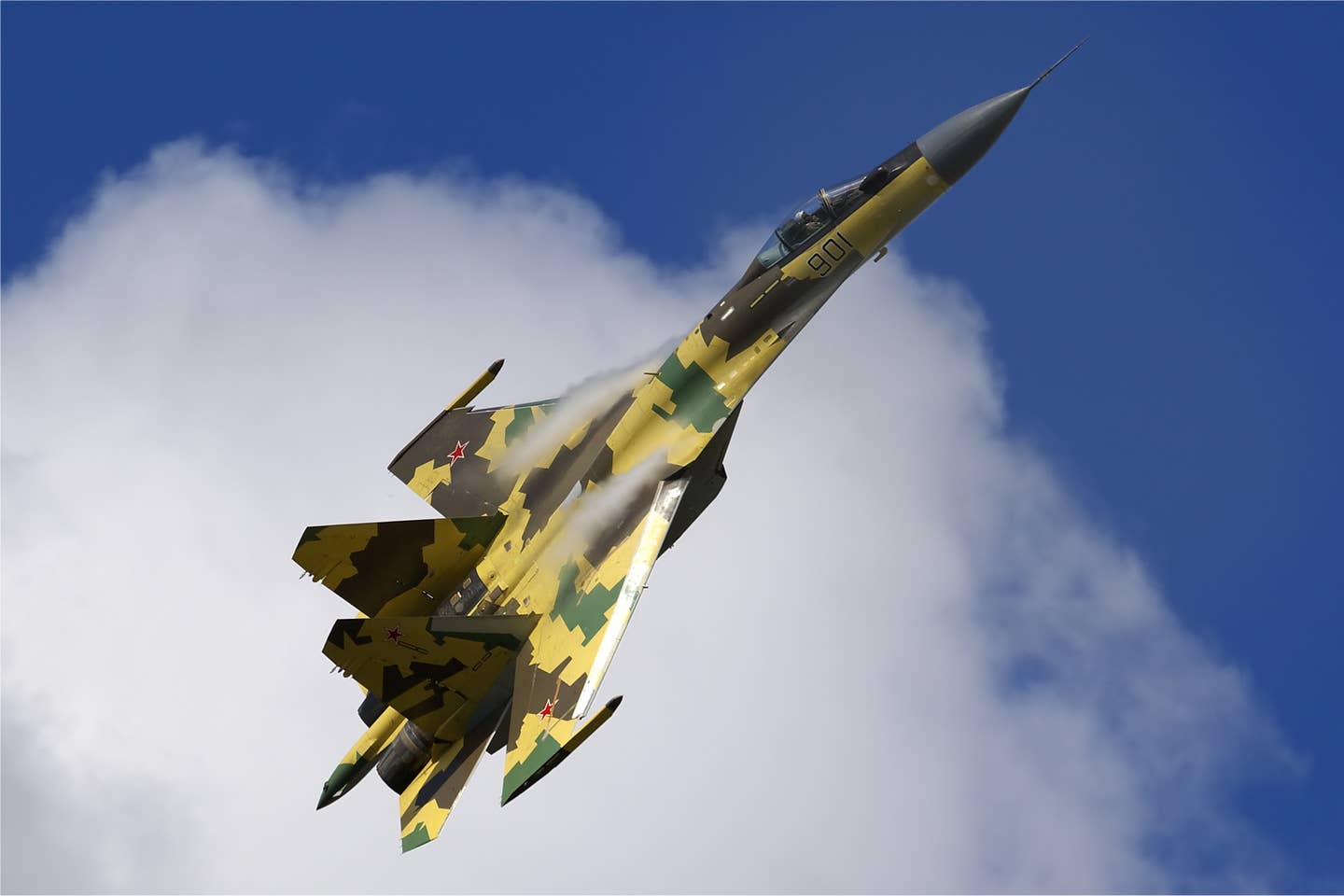 A prototype Sukhoi Su-35 performing at the MAKS 2009 airshow in Moscow. <em>Oleg Belyakov via Wikimedia Commons</em>