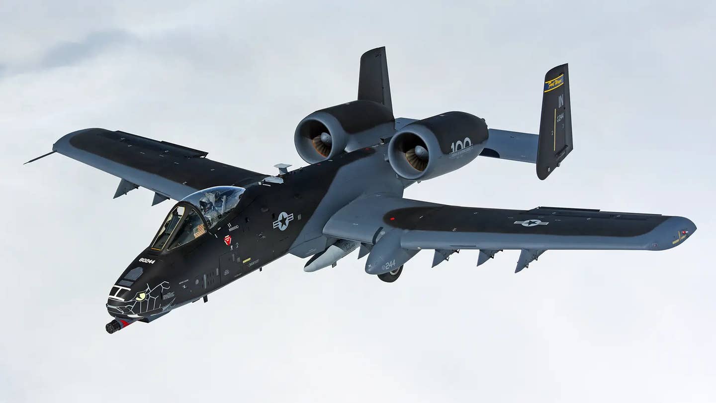 An A-10 Warthog belonging to the Indiana Air National Guard wearing a special anniversary paint scheme. <em>Air National Guard</em>