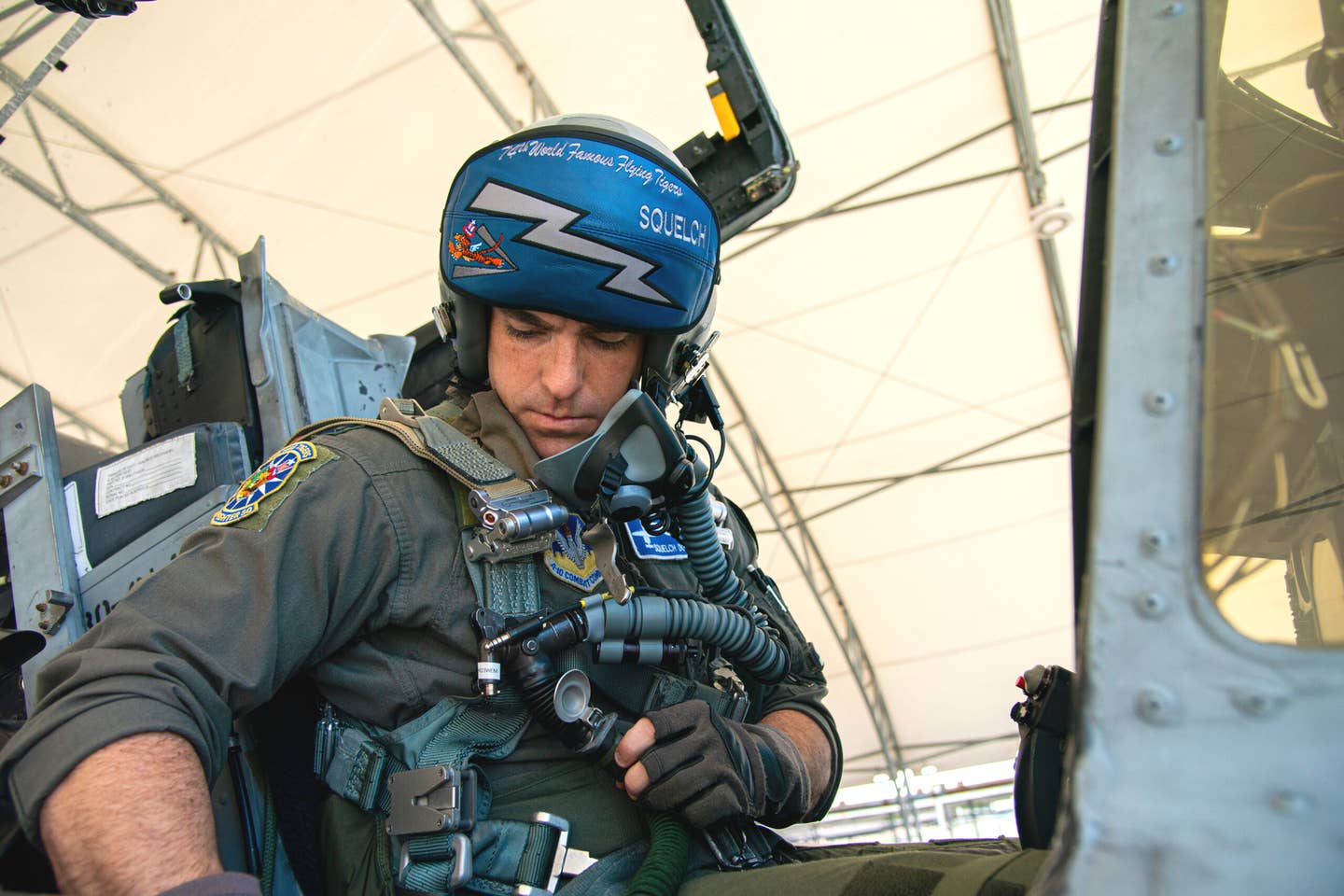 U.S. Air Force Capt. Kevin Domingue of the 74th Fighter Squadron gets into 80-0149's cockpit ahead of the flight to the boneyard. <em>USAF</em>