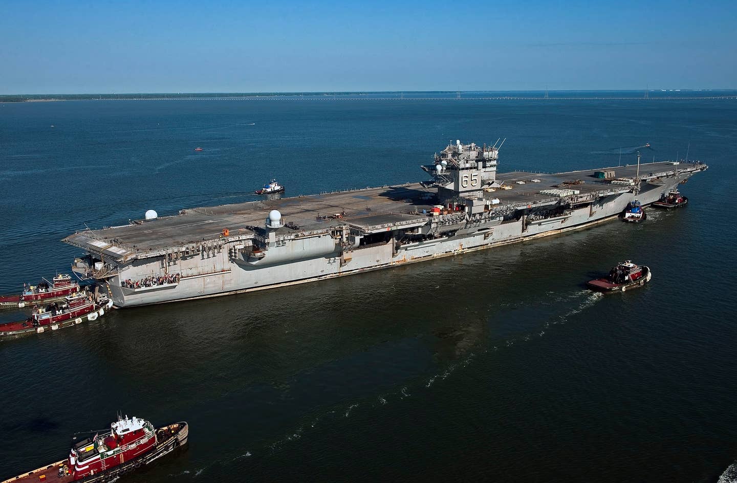USS <em>Enterprise</em> makes its final voyage to Newport News Shipbuilding. <em>Credit: U.S. Navy photo courtesy of Huntington Ingalls Industries by John Whalen</em>