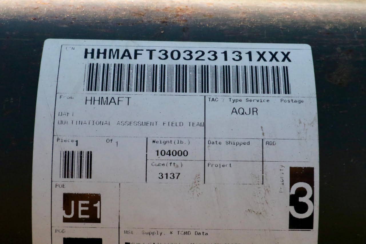 This shows the tank was shipped by something called the Multinational Assessment Field Team. (Courtesy of John Phelps)