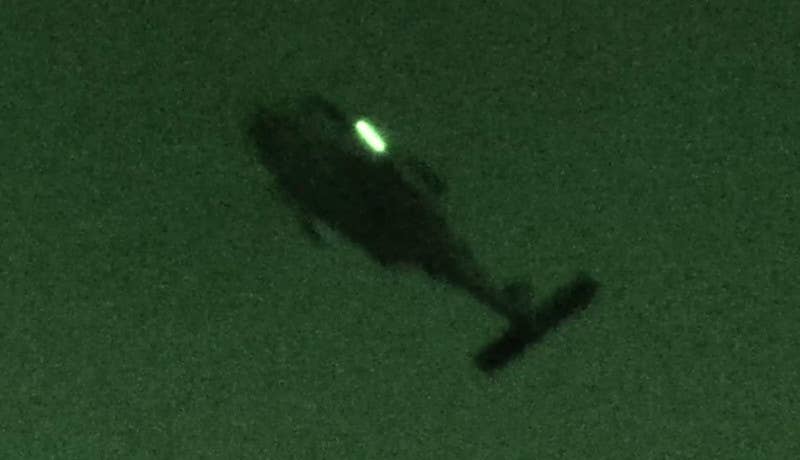An unknown H-60 series helicopter seen at the very end of the consulate training video. <em>USMC capture</em>