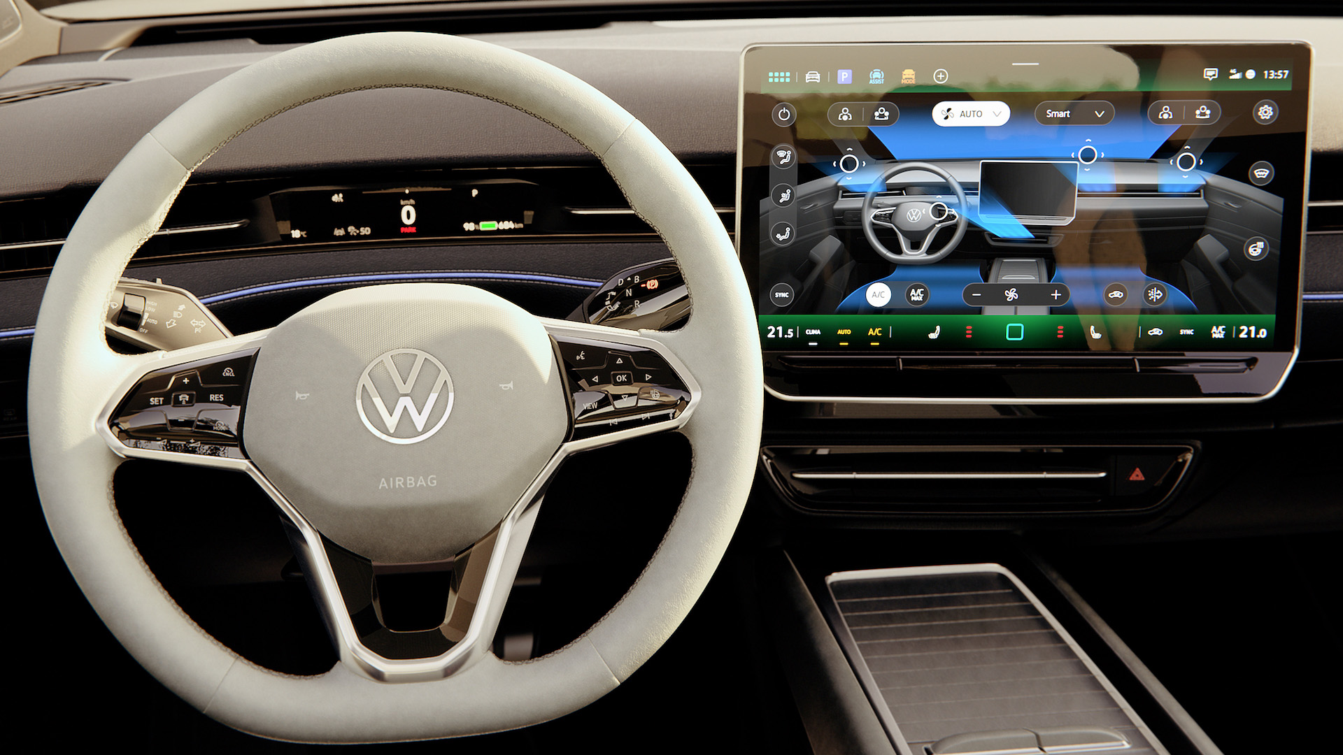 VW ID.7 steering wheel and touchscreen