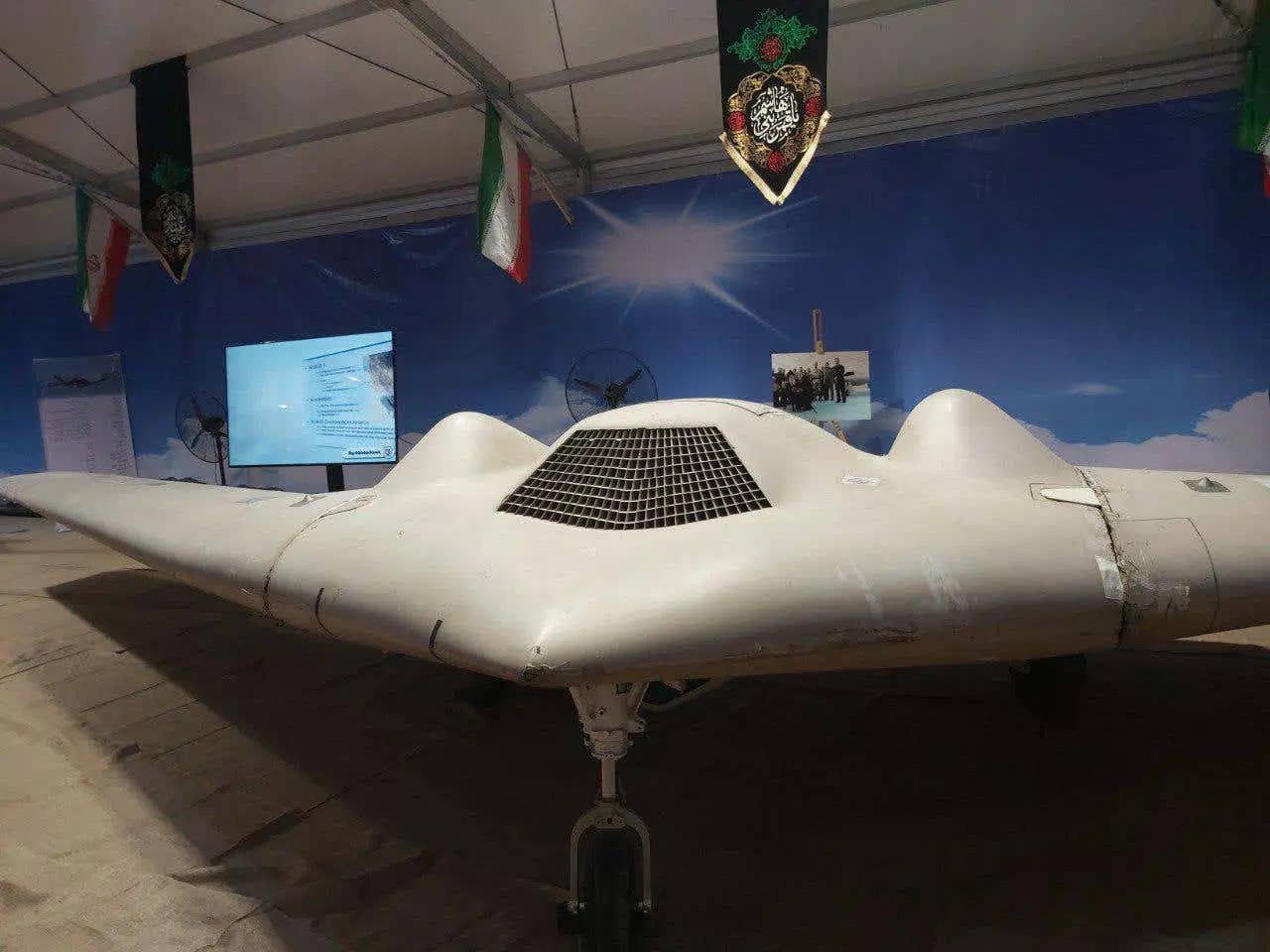 The RQ-170 that crashed in Iran in 2011 now on display in that country.<em> Iranian state media</em>