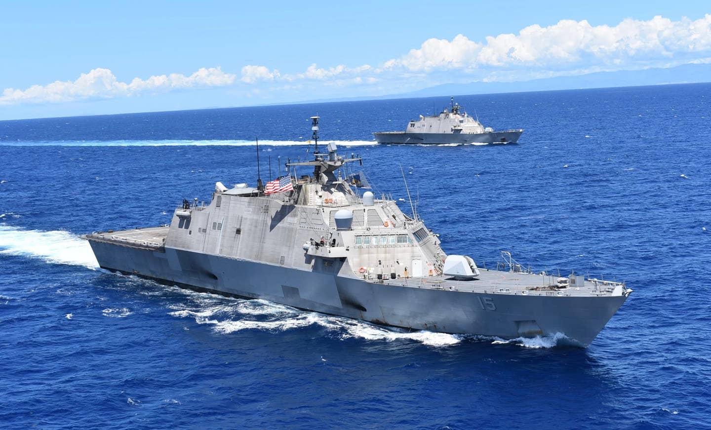 The <em>Freedom</em> class ships USS <em>Billings</em> (LCS 15) and USS <em>Wichita</em> (LCS 13) participate in a photo exercise in the Caribbean Sea, Sept. 10, 2022. <em>U.S. Navy photo by Mineman 2nd Class Justin Hovarter/Released</em>