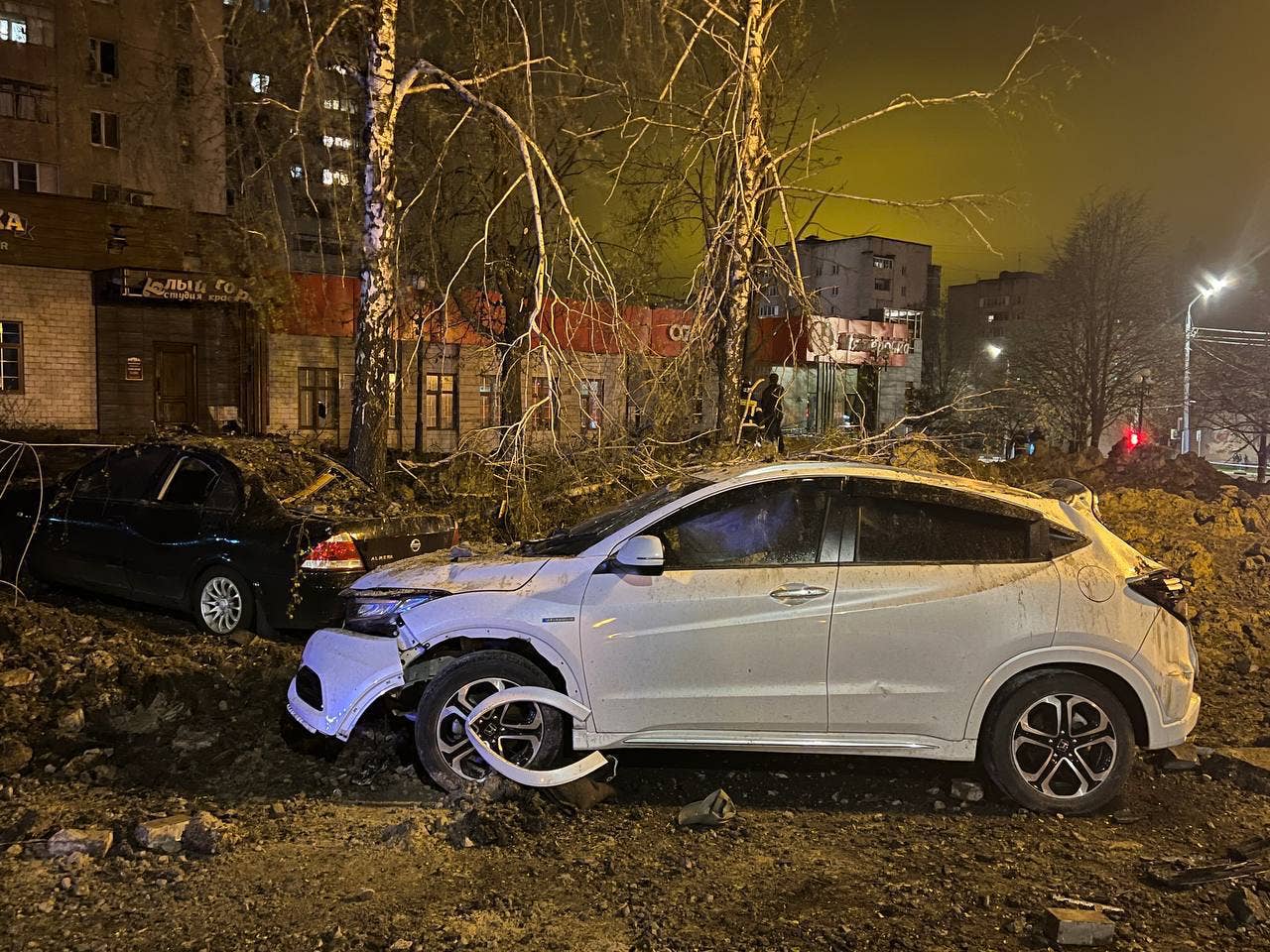 A view of some of the damaged cars after the incident. <em>Photo by Belgorod Region Governorate/Handout/Anadolu Agency via Getty Images</em>