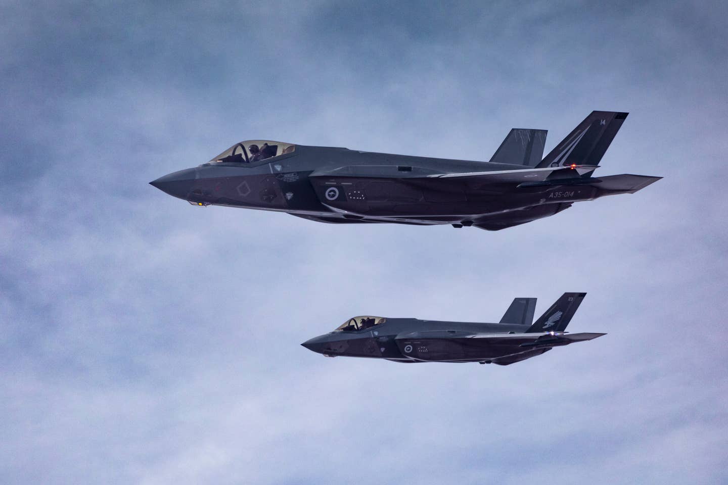 Two Royal Australian Air Force F-35As over the Northern Territory during Exercise Diamond Storm 2022. <em>Australian Department of Defense</em>