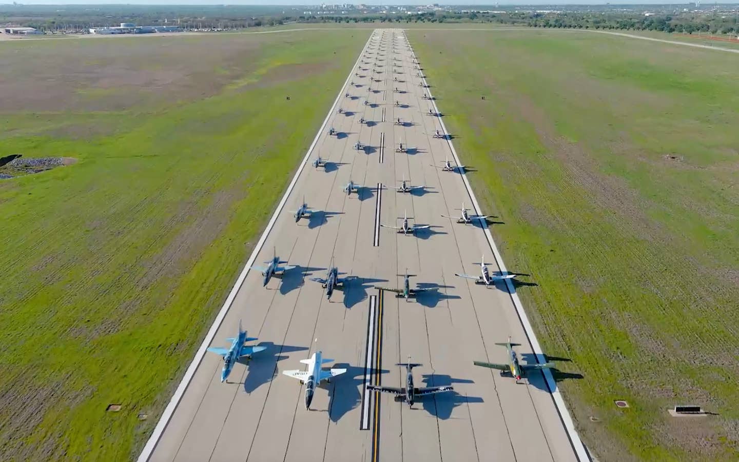 Four thousand airmen and 80 aircraft participate in the elephant walk at Sheppard Air Force Base, Texas, on April 7. <em>Courtesy photo/U.S. Air Force</em>