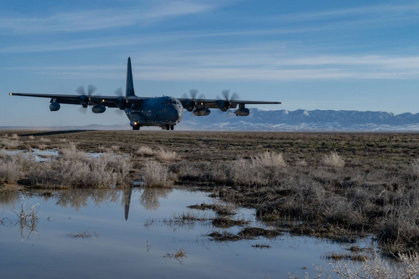 An MC-130J Commando II lands on Highway 287 during Exercise Agile Chariot, April 30, 2023. <em>U.S. Air Force photo by Tech. Sgt. Carly Kavish</em>
