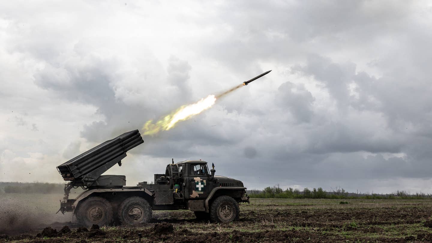 DONETSK OBLAST, UKRAINE - APRIL 28: The Ukrainian army fires grad shells with a BM-21 at its position in the direction of Bakhmut as the Russia-Ukraine war continues in Donetsk, Ukraine on April 28, 2023. (Photo by Diego Herrera Carcedo/Anadolu Agency via Getty Images)