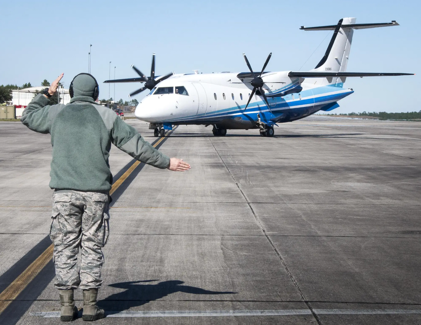 A C-146A Wolfhound from the 919th Special Operations Wing taxies on the Duke Field flight line, during Exercise Northern Strike, which also involved a highway exercise, on a stretch of the Michigan State Highway M-32.&nbsp;<em>U.S. Air Force/Dan Neely</em><br>