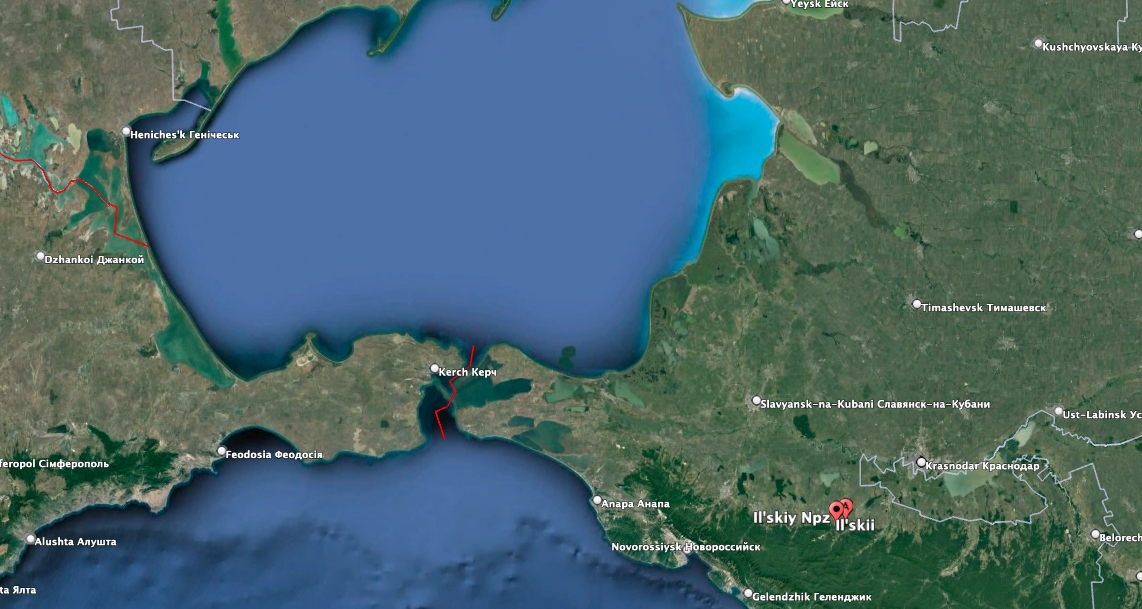The Ilsky refinery, in Krasnodar Oblast, also caught on fire, the oblast governor said. (Google Earth image)